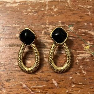 Trifira vintage clip on earrings gold ton and black